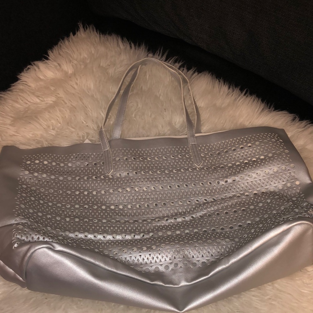 Oversized silver mesh bag